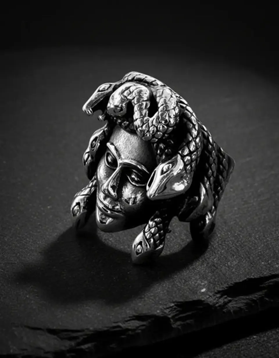 Anillo Color Plata De Acero Para Hombre Forma Medusa Gótico 5