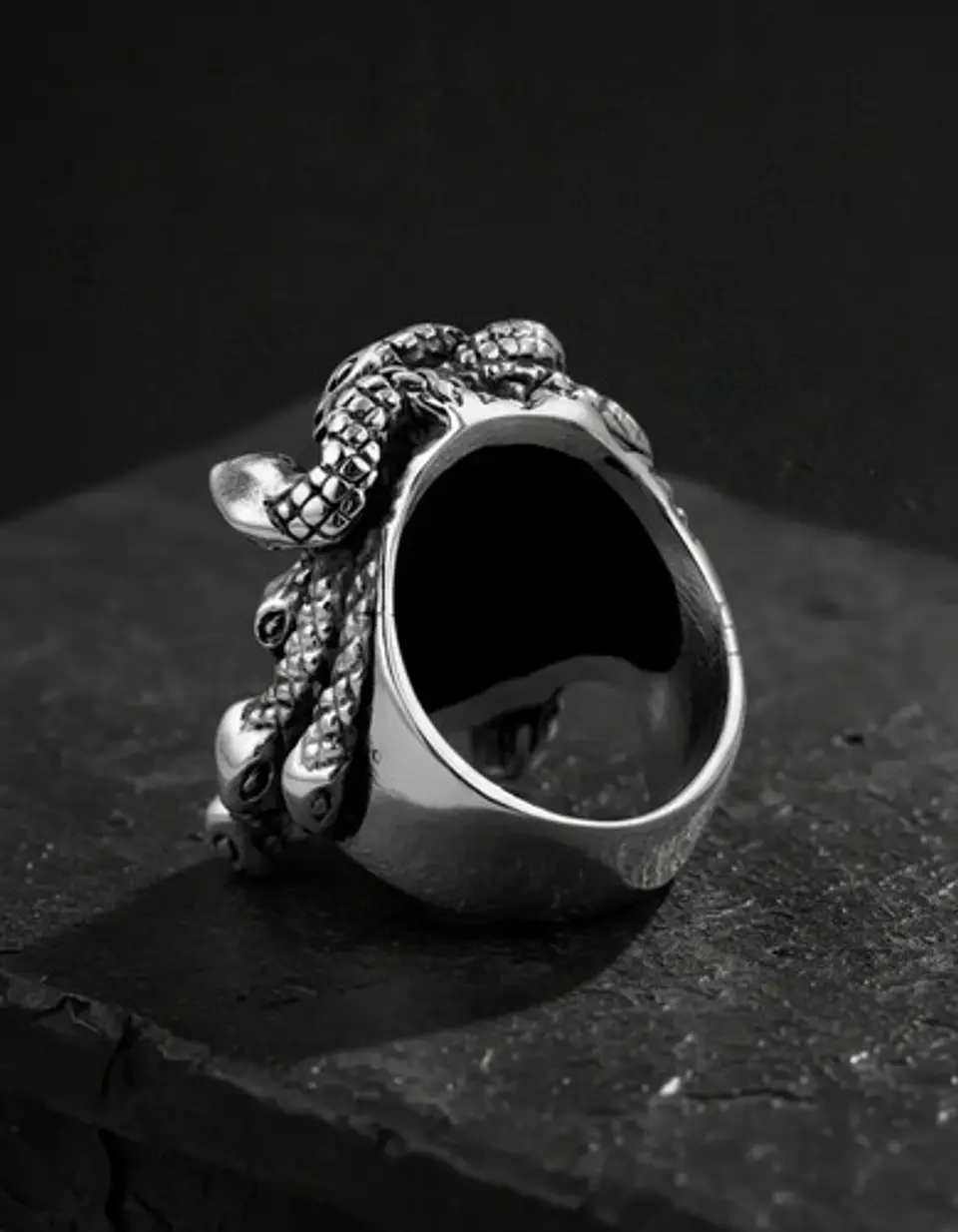 Anillo Color Plata De Acero Para Hombre Forma Medusa Gótico 7