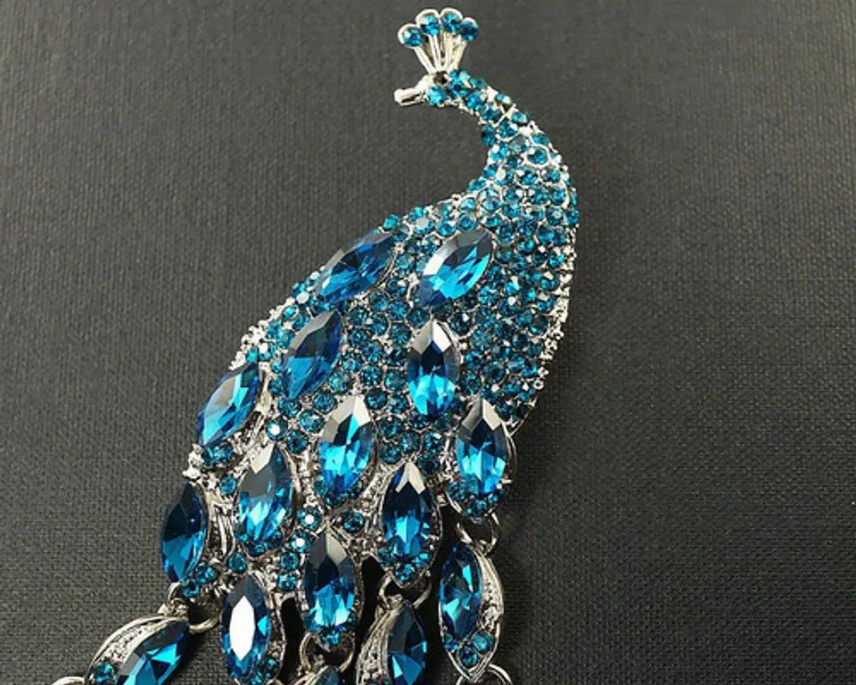 Broche De Alfiler Para Mujeres Pavo Real Elegante Cristales 3
