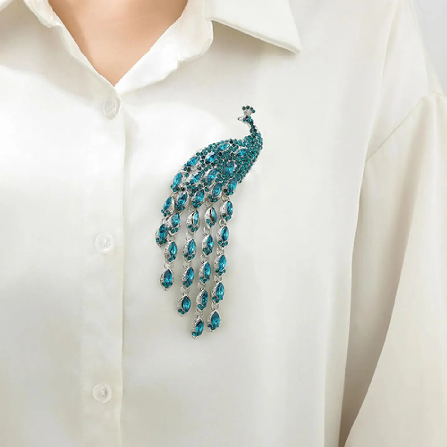 Broche De Alfiler Para Mujeres Pavo Real Elegante Cristales 5