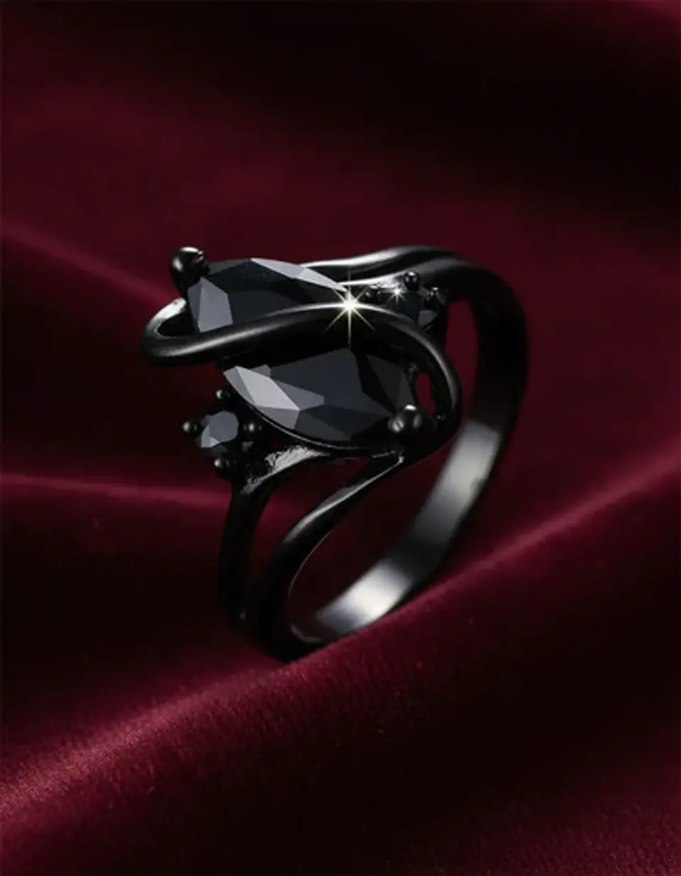 Anillo Vintage Envolvente Negro Para Mujeres Piedra Cz Lujo 24
