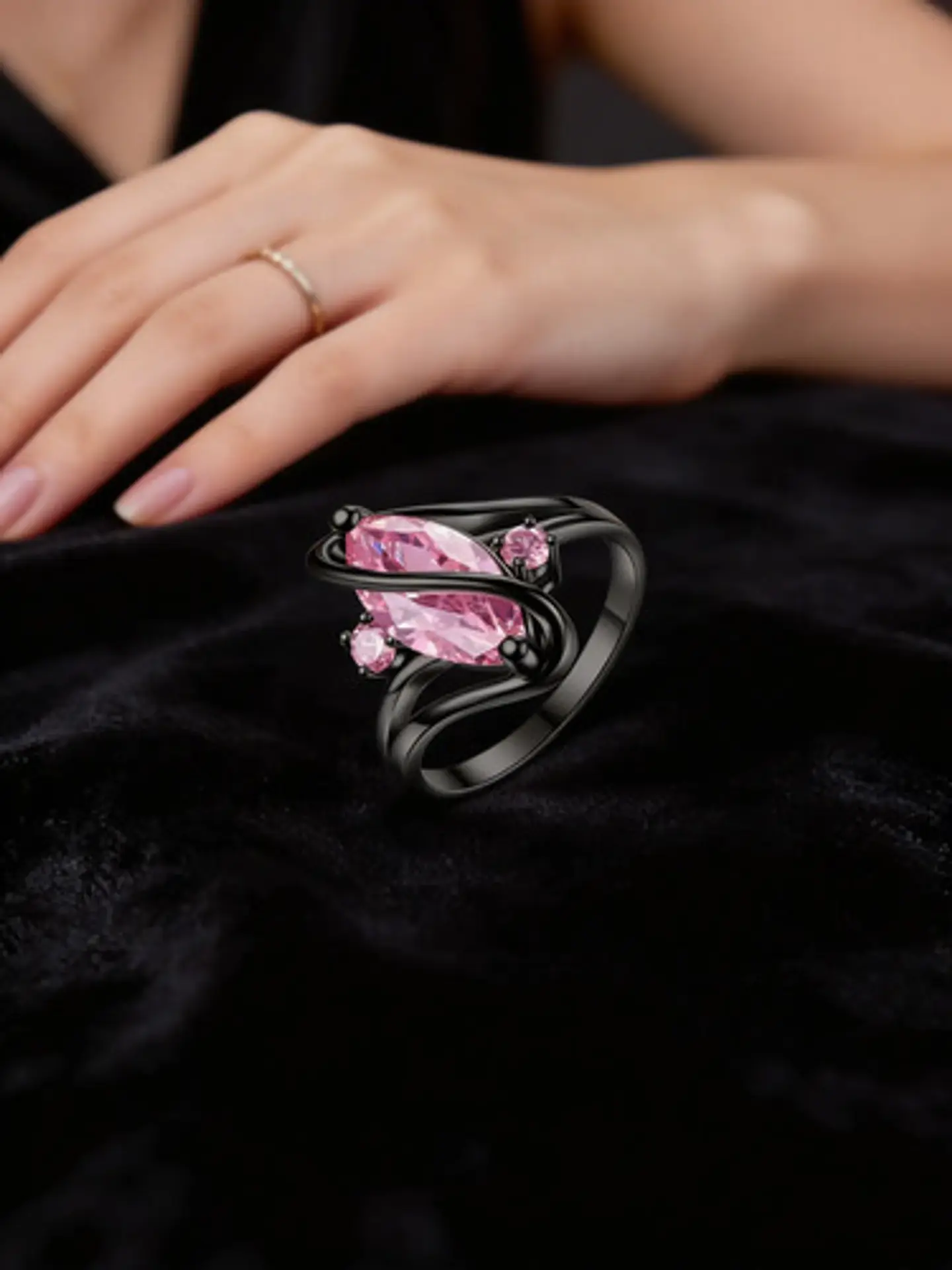 Anillo Vintage Envolvente Negro Para Mujeres Piedra Cz Lujo 33