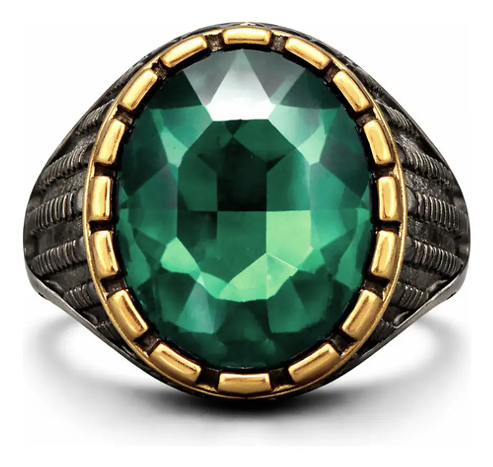 Anillo Moderno Clásico Para Hombres Y Mujeres Piedra Verde 1