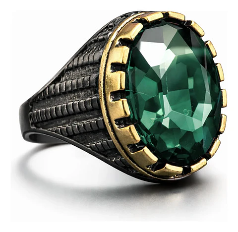 Anillo Moderno Clásico Para Hombres Y Mujeres Piedra Verde