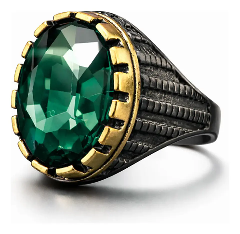 Anillo Moderno Clásico Para Hombres Y Mujeres Piedra Verde 3