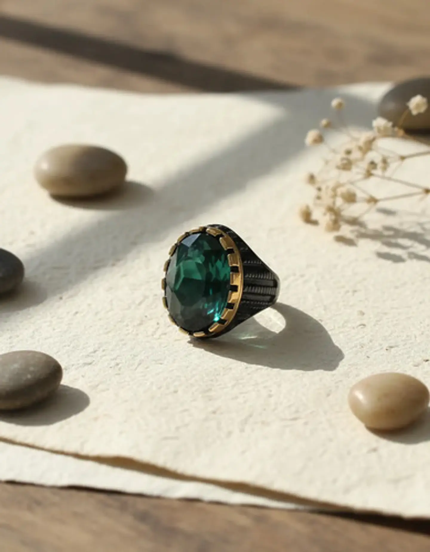 Anillo Moderno Clásico Para Hombres Y Mujeres Piedra Verde 8