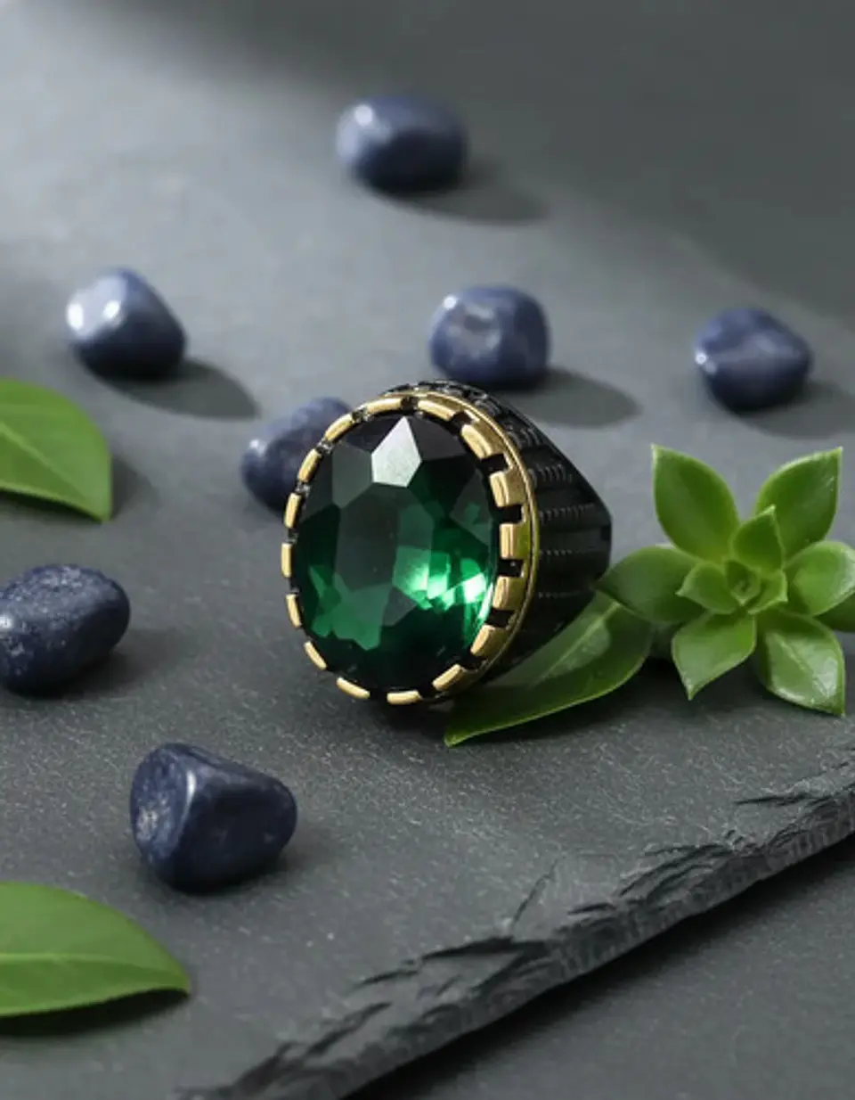 Anillo Moderno Clásico Para Hombres Y Mujeres Piedra Verde 10