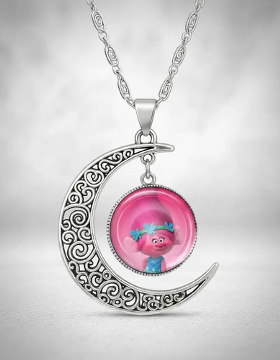 Collar Para Mujer Niñas Dije Luna Con Cabujón Animada Trolls 2