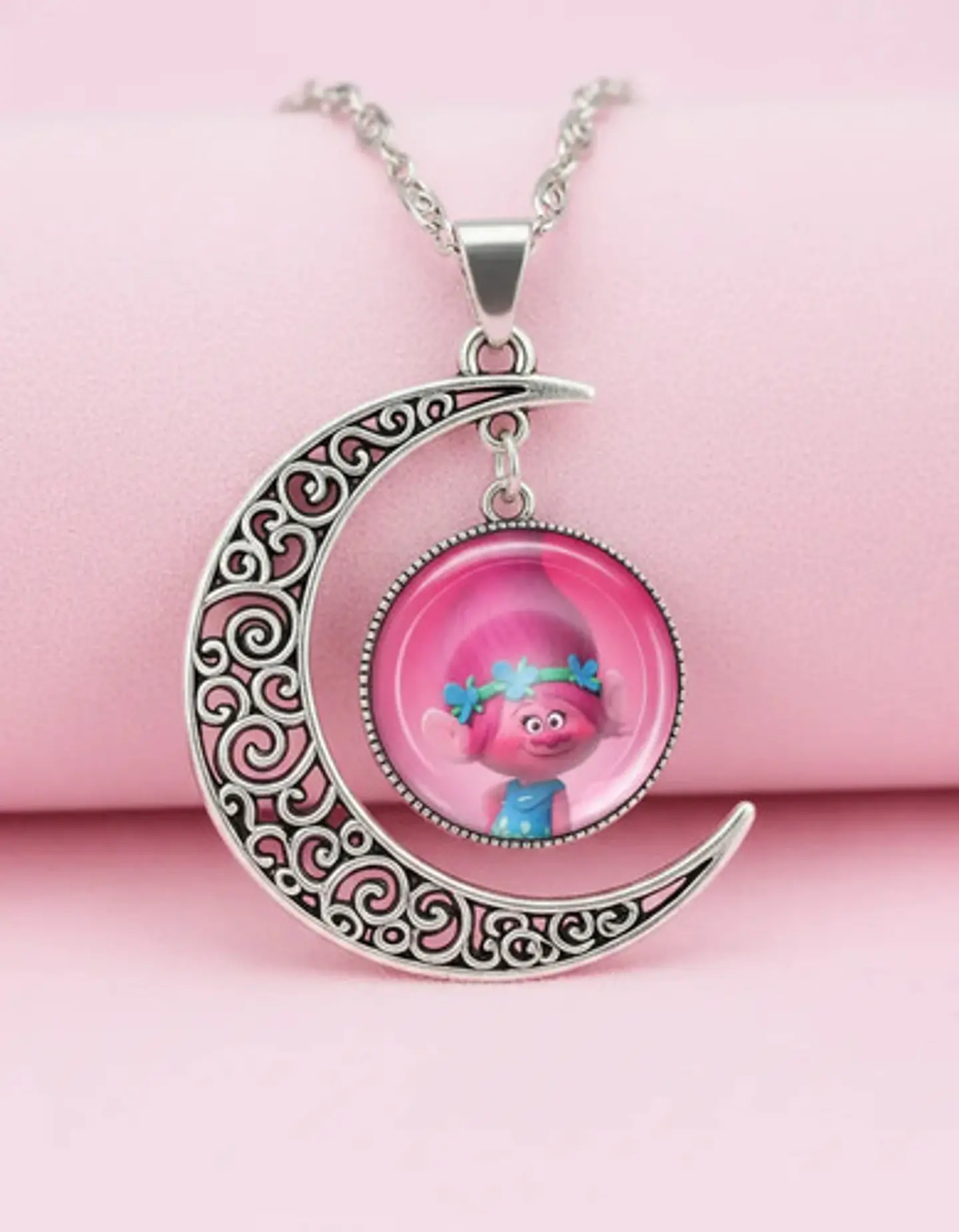 Collar Para Mujer Niñas Dije Luna Con Cabujón Animada Trolls 3