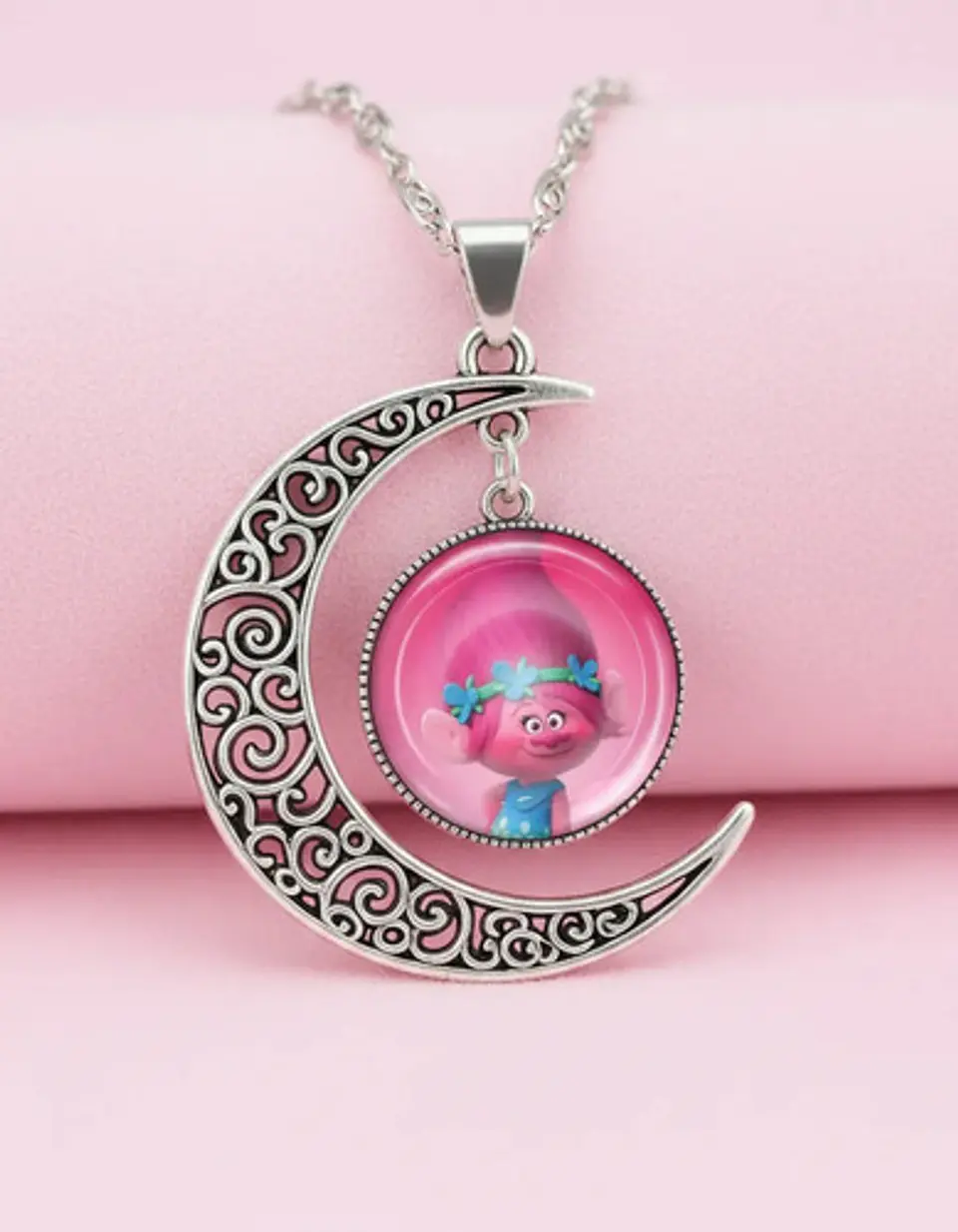 Collar Para Mujer Niñas Dije Luna Con Cabujón Animada Trolls 3