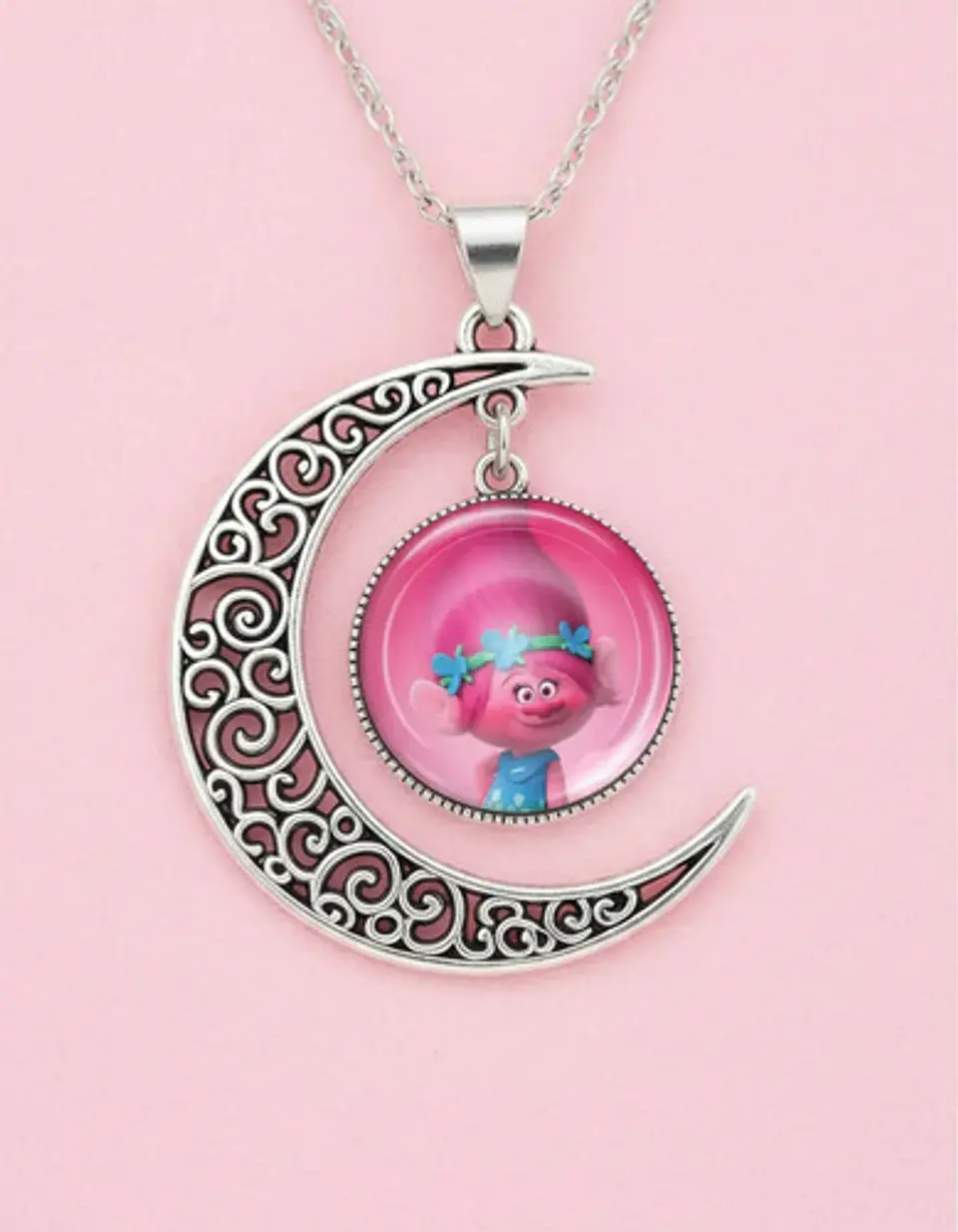 Collar Para Mujer Niñas Dije Luna Con Cabujón Animada Trolls 4