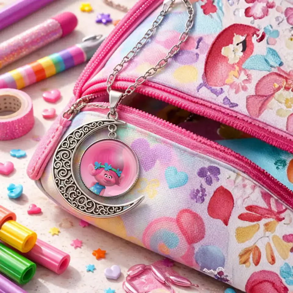 Collar Para Mujer Niñas Dije Luna Con Cabujón Animada Trolls 5