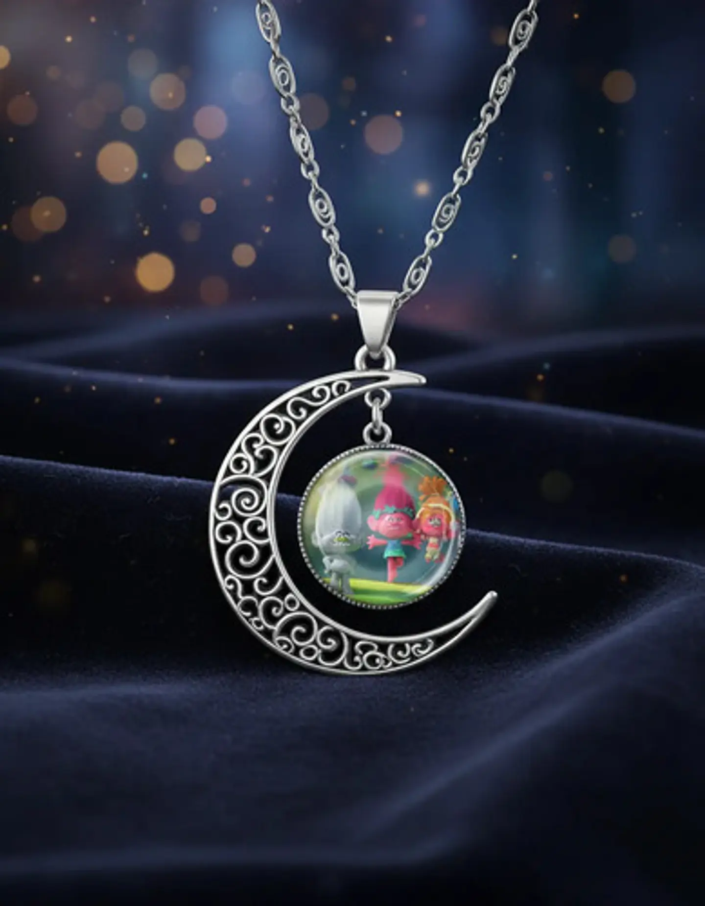 Collar Para Mujer Niñas Dije Luna Con Cabujón Animada Trolls 36