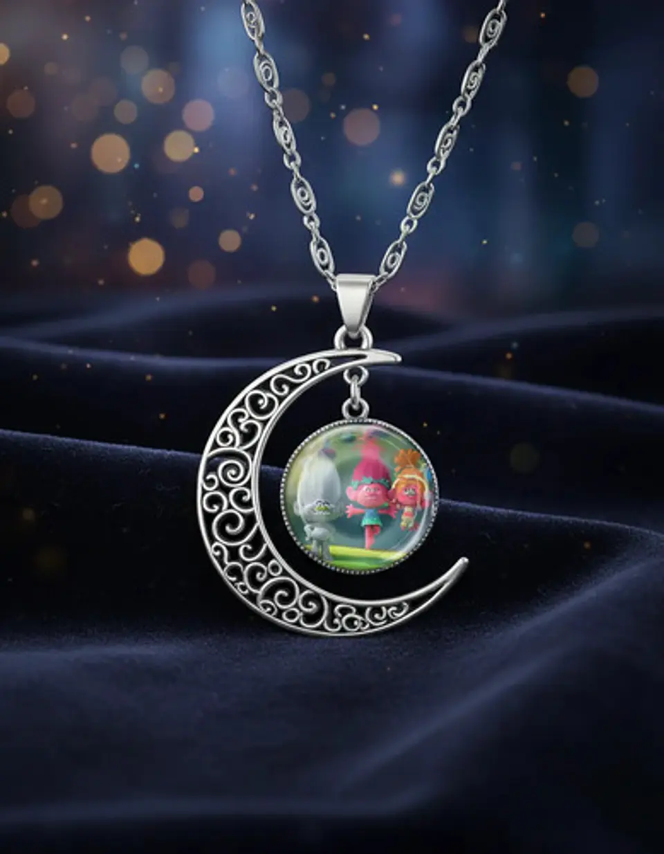 Collar Para Mujer Niñas Dije Luna Con Cabujón Animada Trolls 36