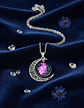 Collar Para Mujer Dije Luna Cabujón Cristal Nebulosa Galaxia - Miniatura 3