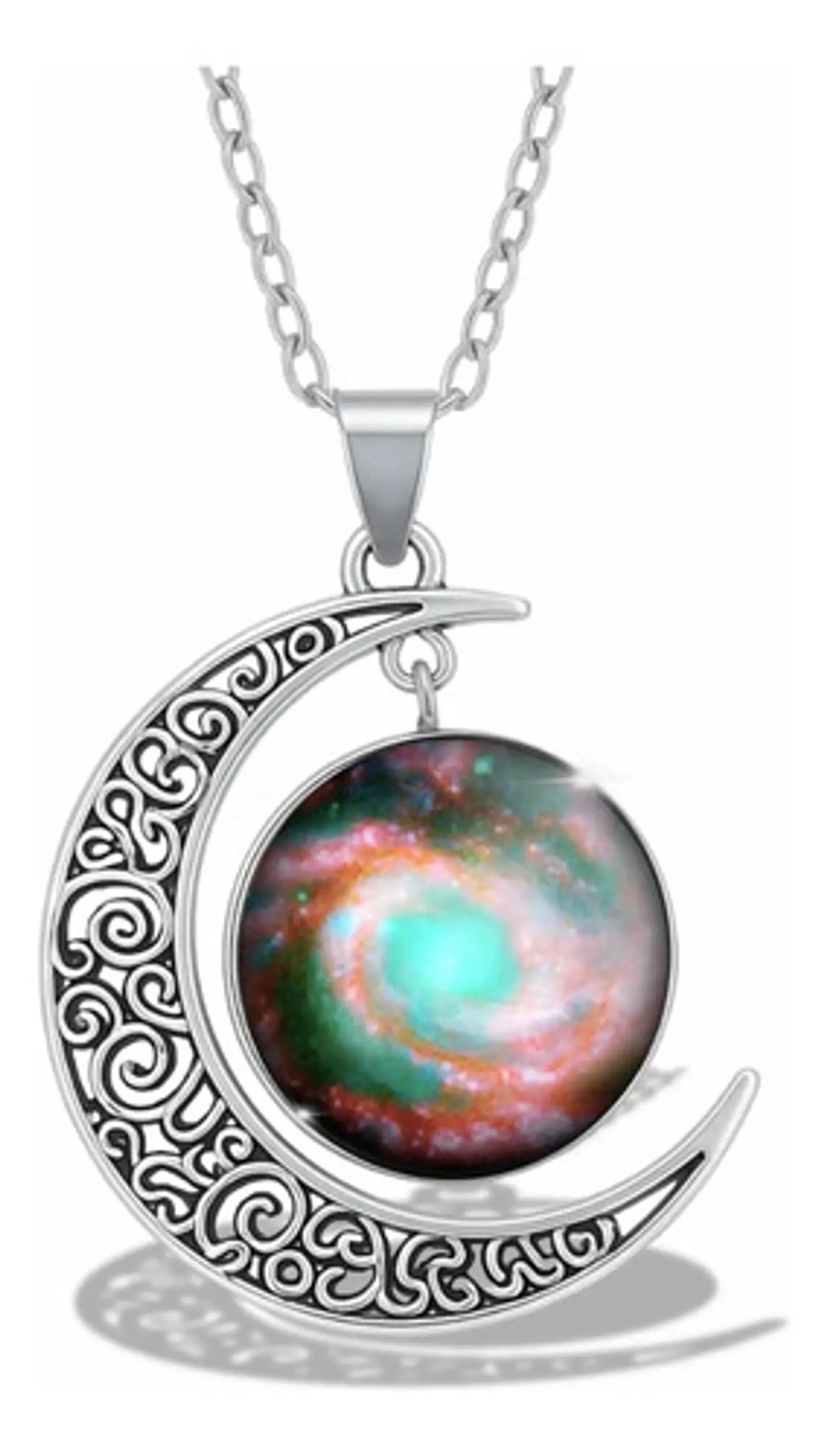 Collar Para Mujer Dije Luna Cabujón Cristal Nebulosa Galaxia 7