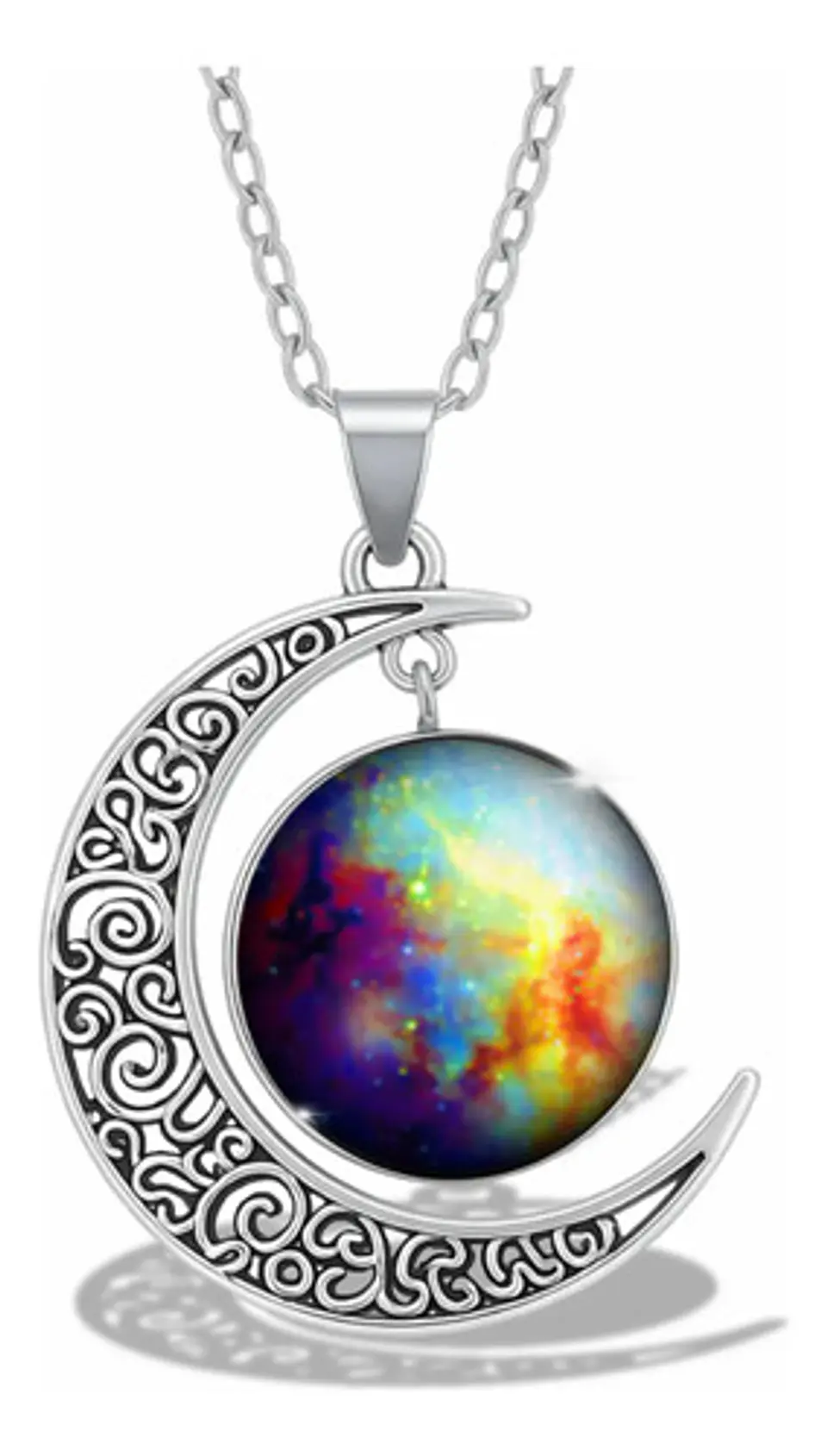 Collar Para Mujer Dije Luna Cabujón Cristal Nebulosa Galaxia 14