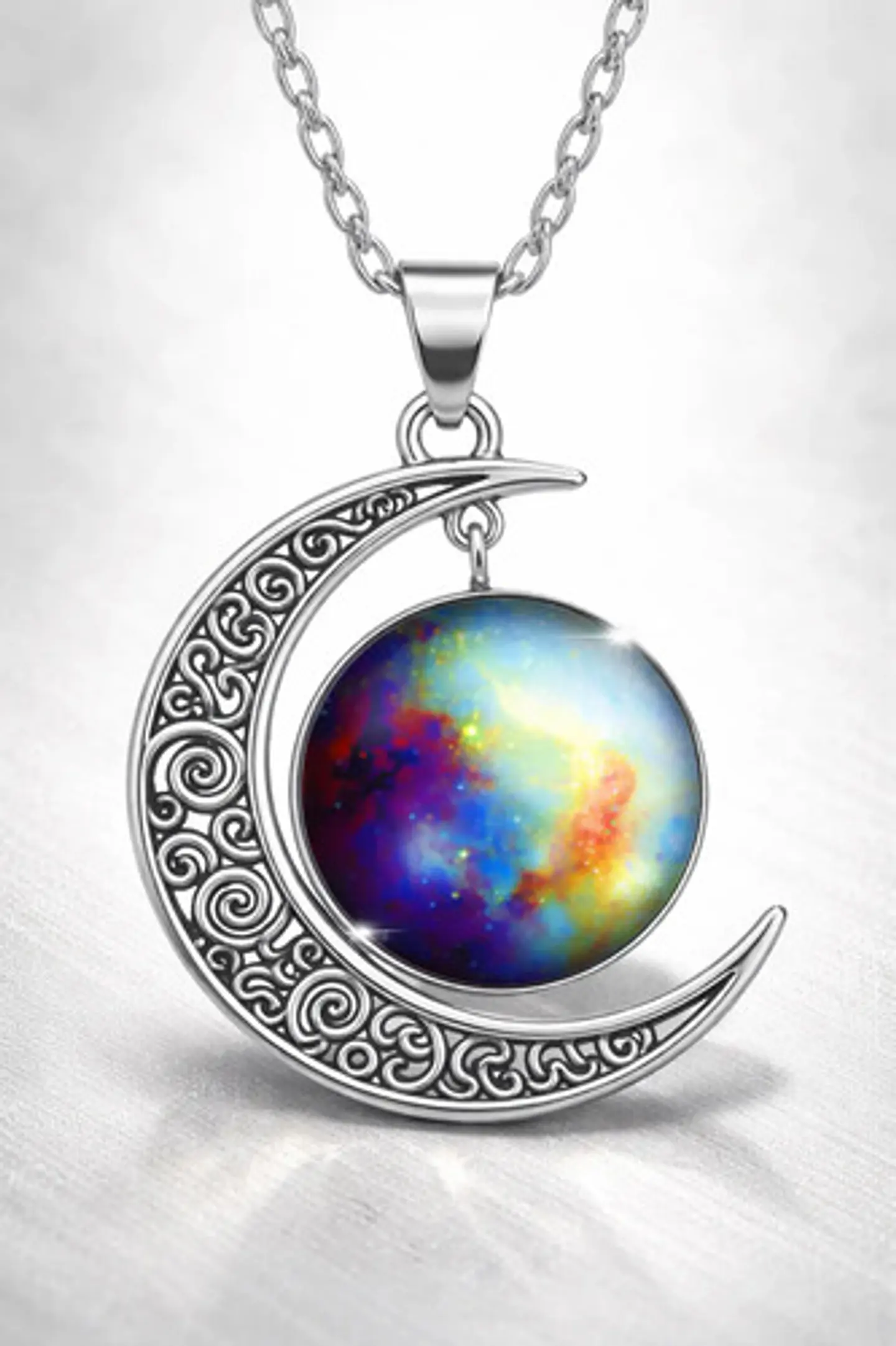 Collar Para Mujer Dije Luna Cabujón Cristal Nebulosa Galaxia 15