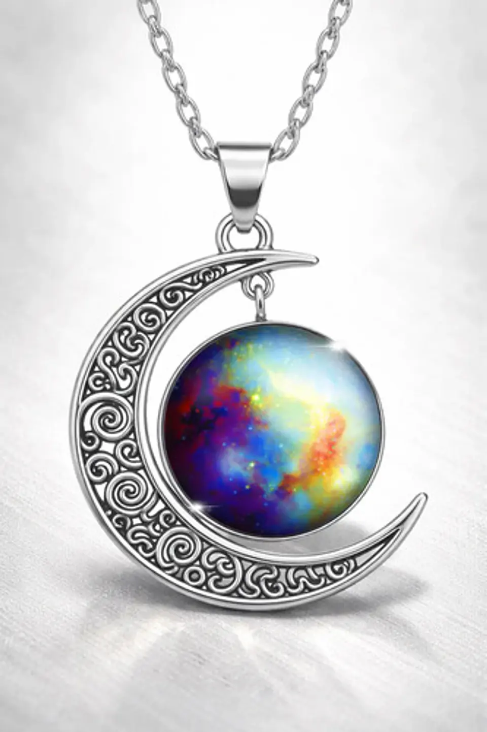 Collar Para Mujer Dije Luna Cabujón Cristal Nebulosa Galaxia 15