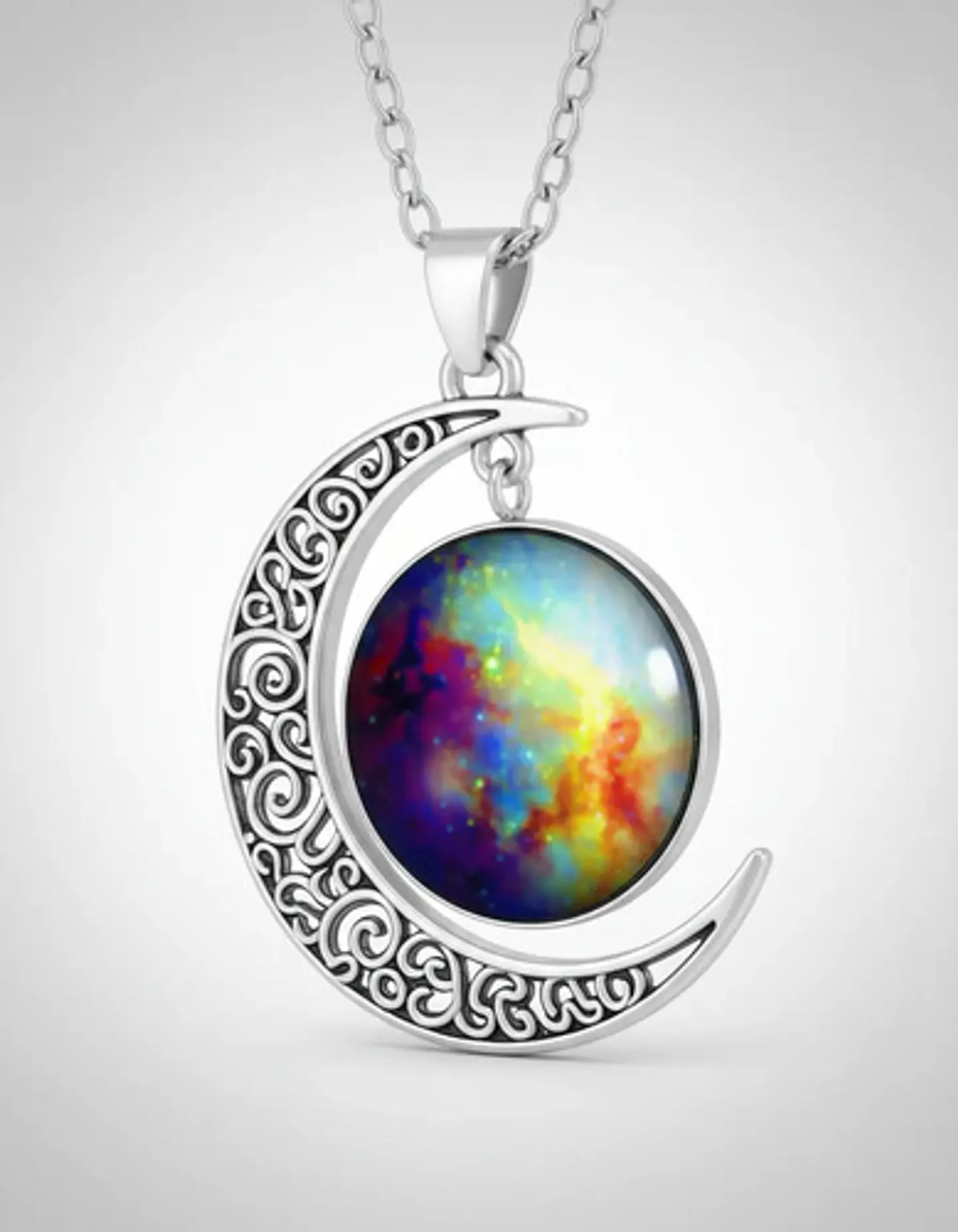 Collar Para Mujer Dije Luna Cabujón Cristal Nebulosa Galaxia 16