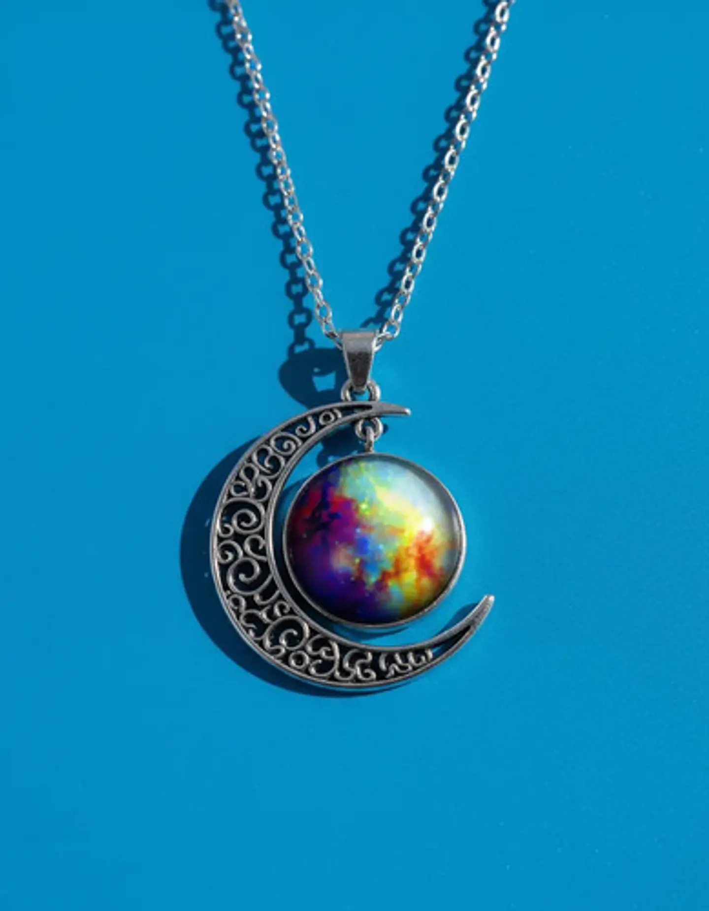 Collar Para Mujer Dije Luna Cabujón Cristal Nebulosa Galaxia 17