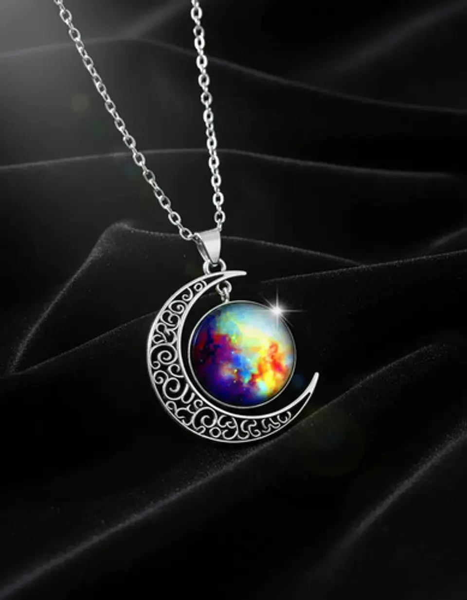 Collar Para Mujer Dije Luna Cabujón Cristal Nebulosa Galaxia 20