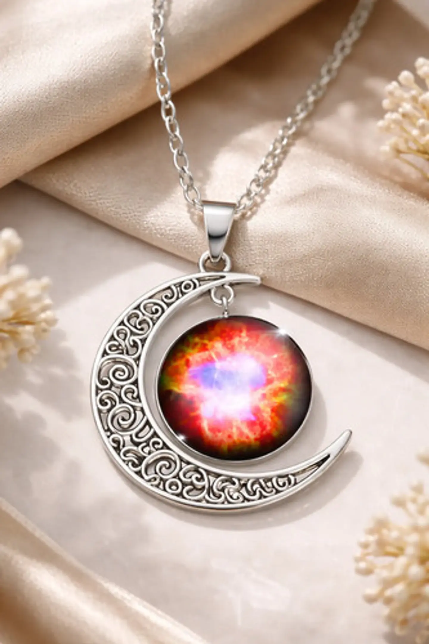 Collar Para Mujer Dije Luna Cabujón Cristal Nebulosa Galaxia 23