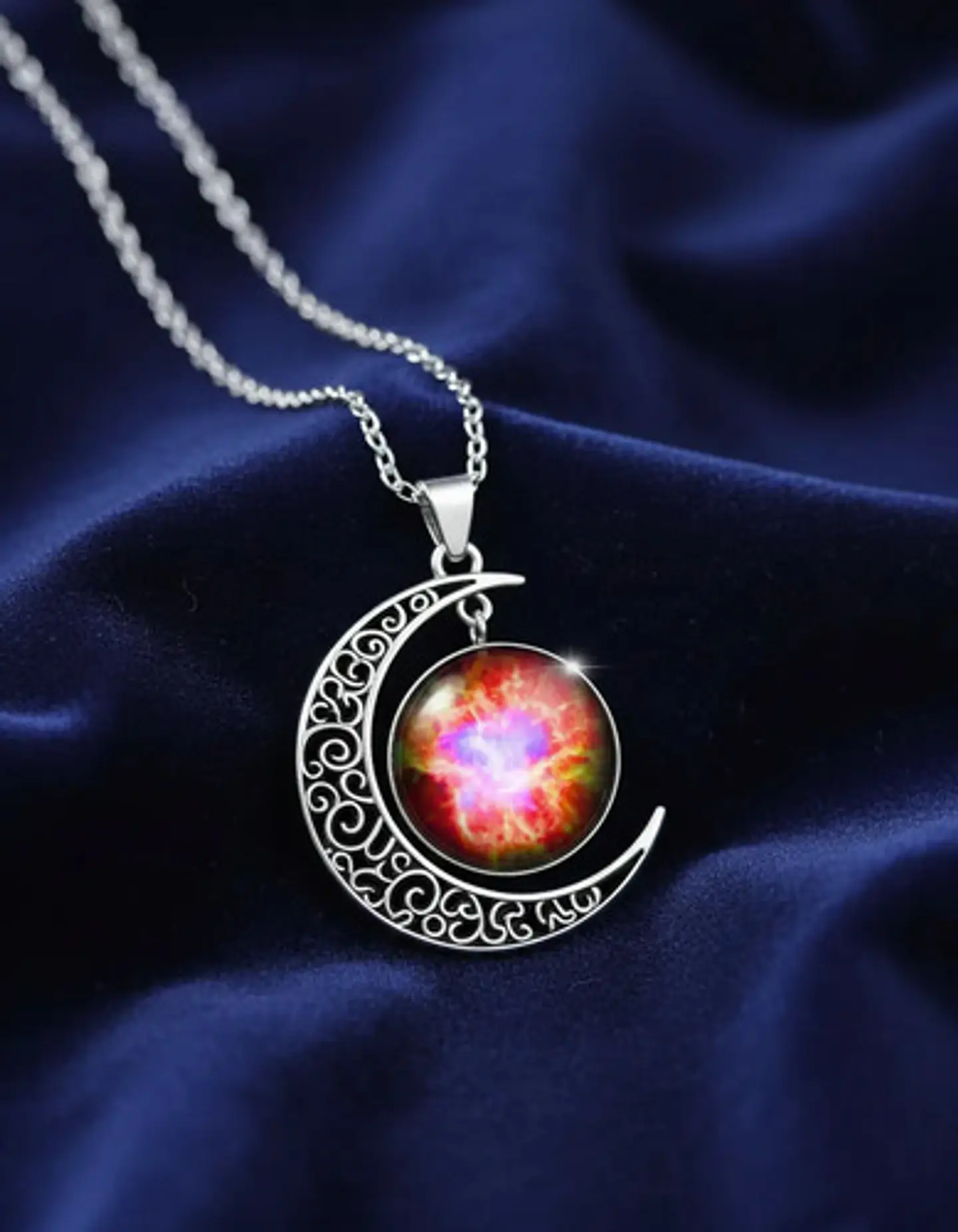 Collar Para Mujer Dije Luna Cabujón Cristal Nebulosa Galaxia 24