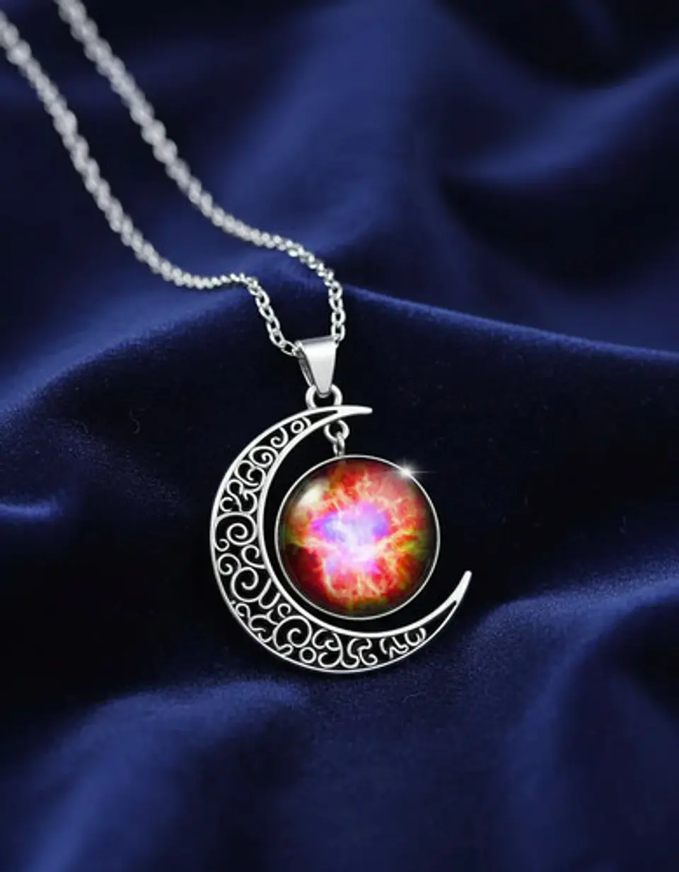 Collar Para Mujer Dije Luna Cabujón Cristal Nebulosa Galaxia 24