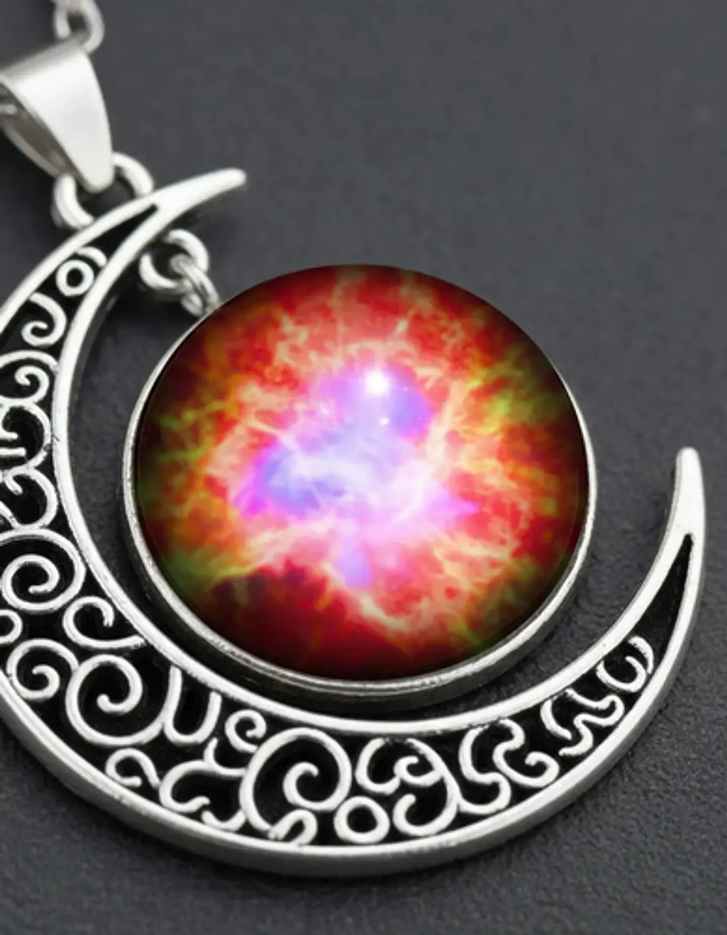Collar Para Mujer Dije Luna Cabujón Cristal Nebulosa Galaxia 25