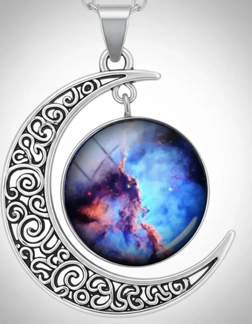 Collar Para Mujer Dije Luna Cabujón Cristal Nebulosa Galaxia 28