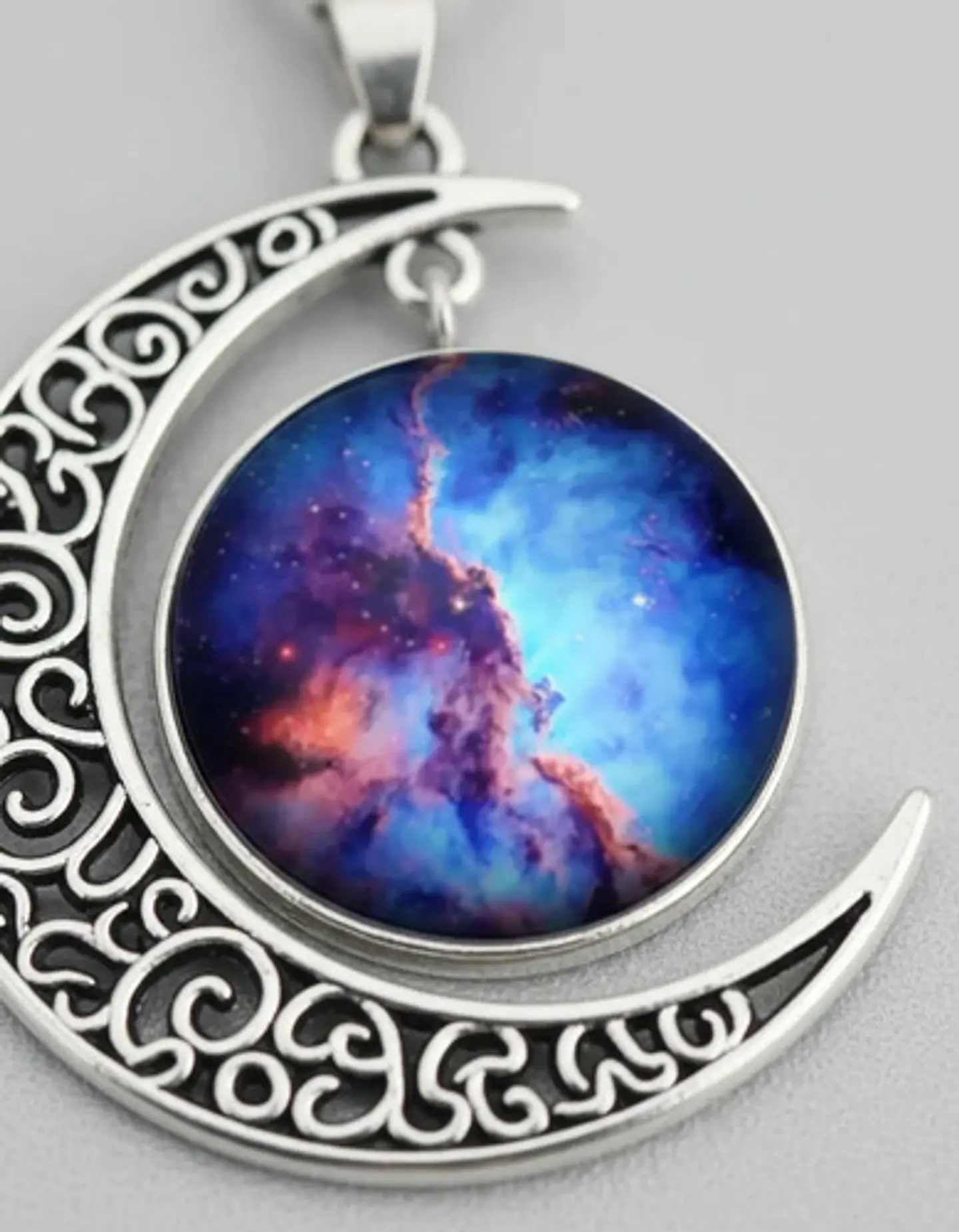 Collar Para Mujer Dije Luna Cabujón Cristal Nebulosa Galaxia 29