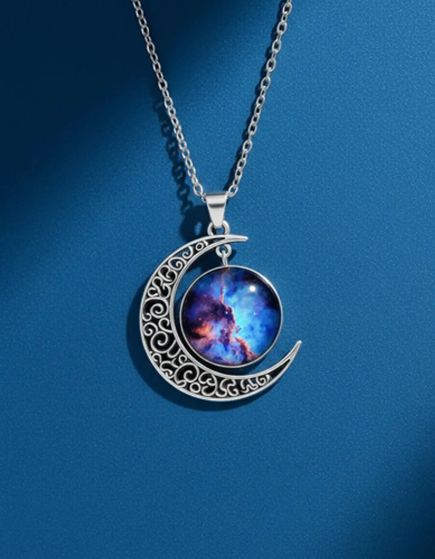 Collar Para Mujer Dije Luna Cabujón Cristal Nebulosa Galaxia 30