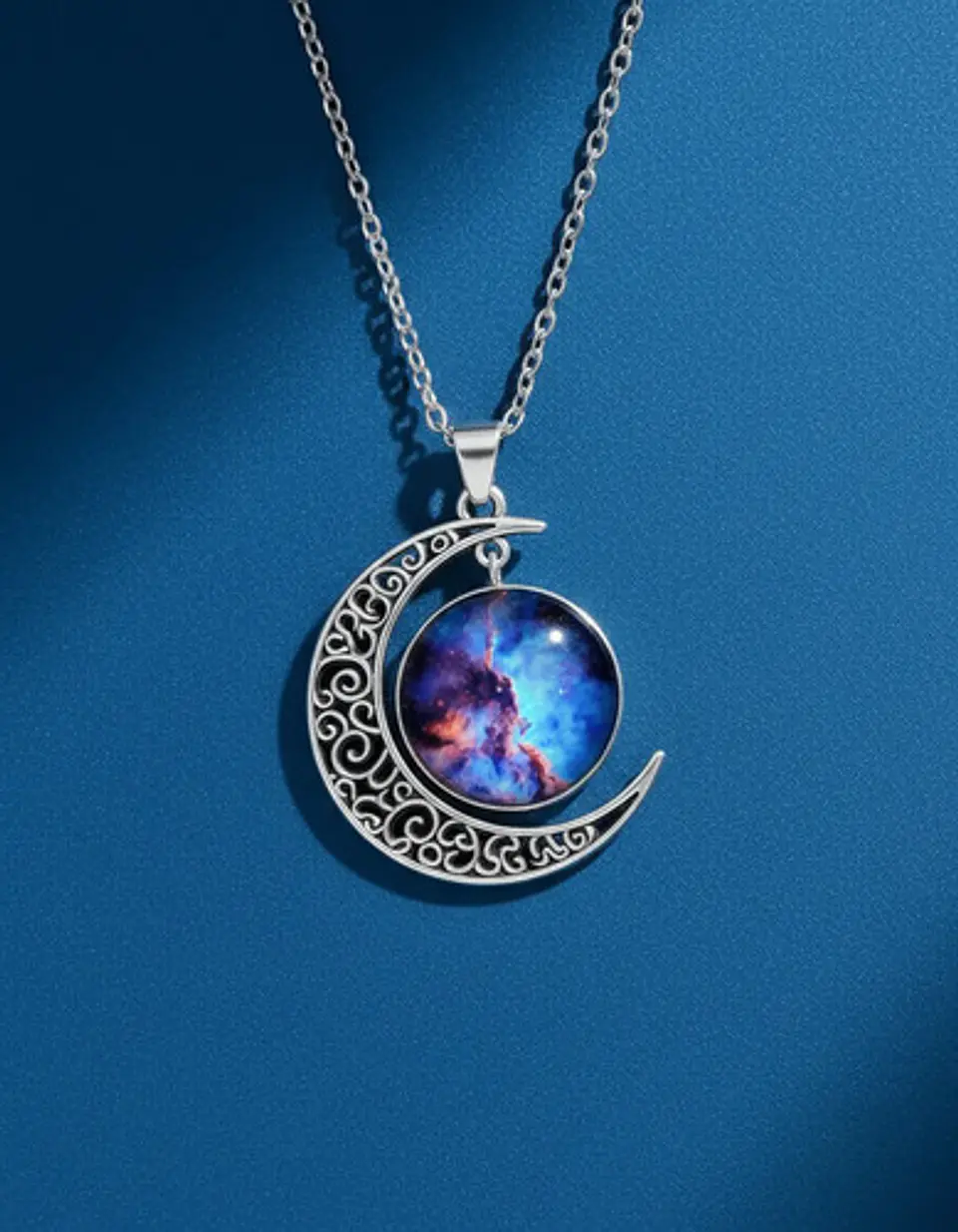 Collar Para Mujer Dije Luna Cabujón Cristal Nebulosa Galaxia 30