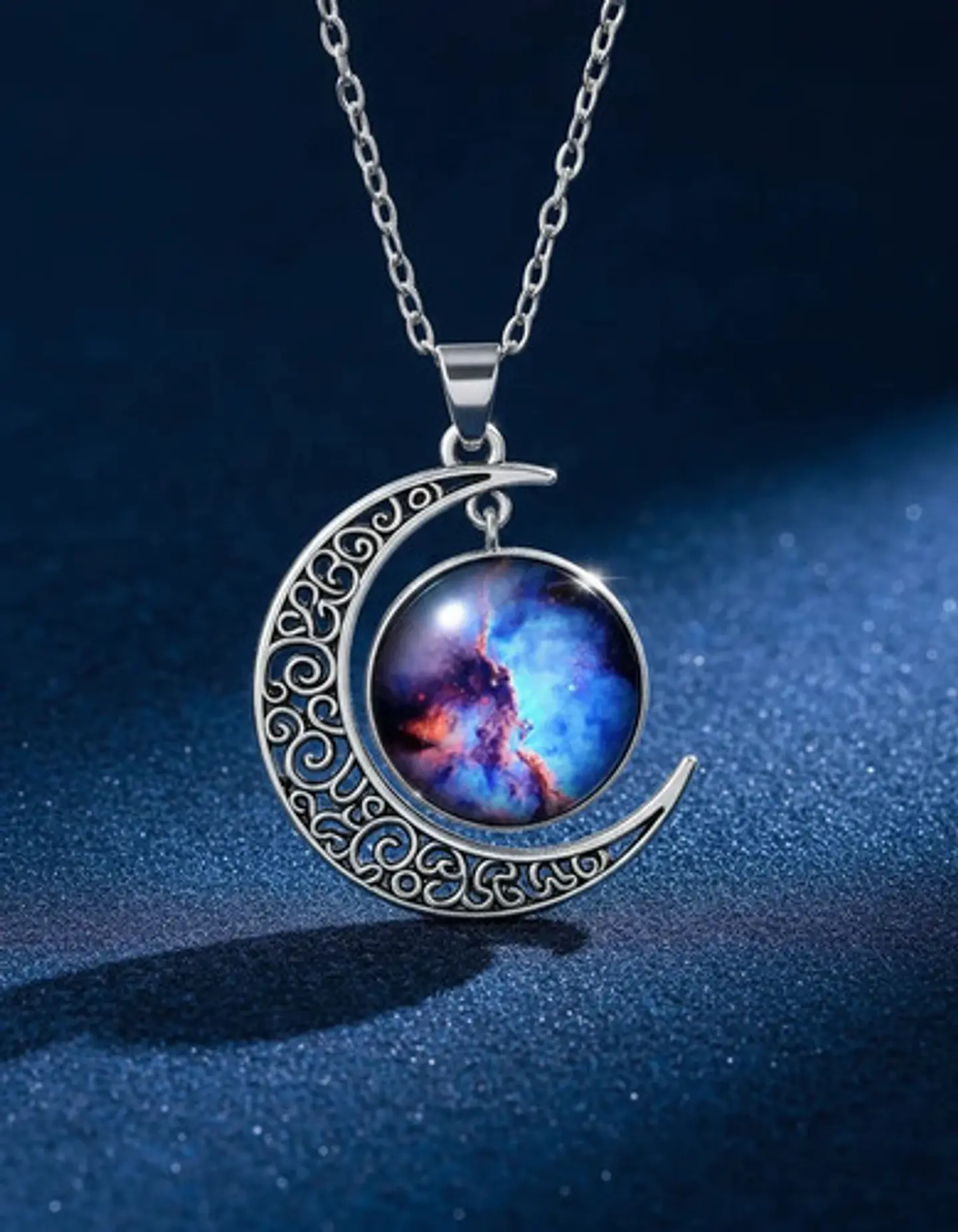 Collar Para Mujer Dije Luna Cabujón Cristal Nebulosa Galaxia 33