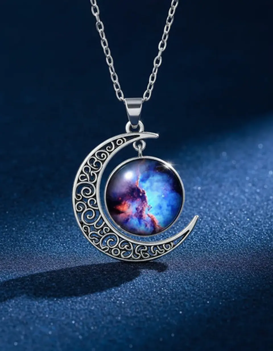 Collar Para Mujer Dije Luna Cabujón Cristal Nebulosa Galaxia 33