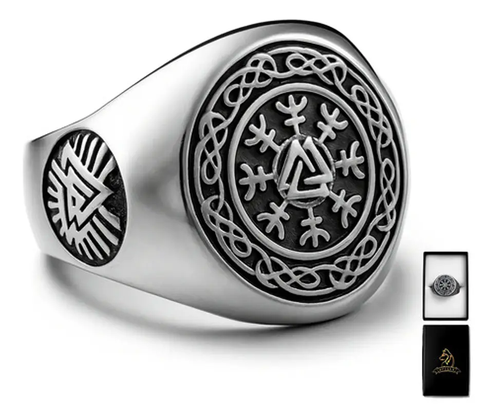 Anillo Vikingo De Acero Color Plata Para Hombre Odin Valknut 1