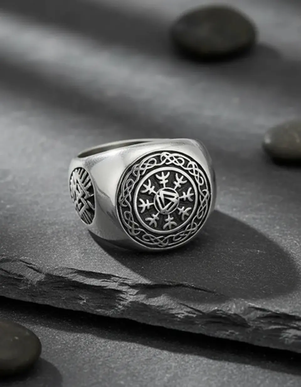 Anillo Vikingo De Acero Color Plata Para Hombre Odin Valknut 3