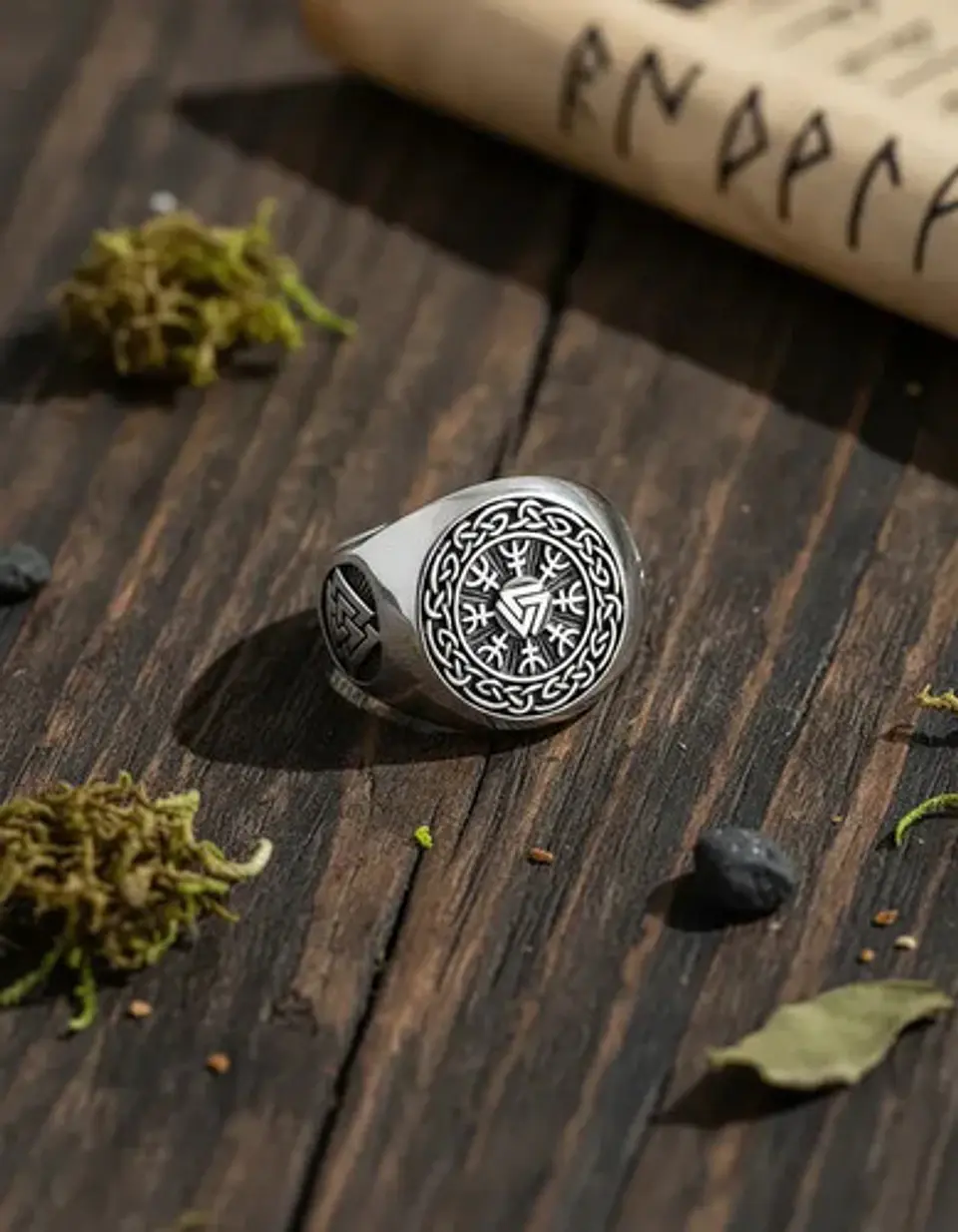 Anillo Vikingo De Acero Color Plata Para Hombre Odin Valknut 5