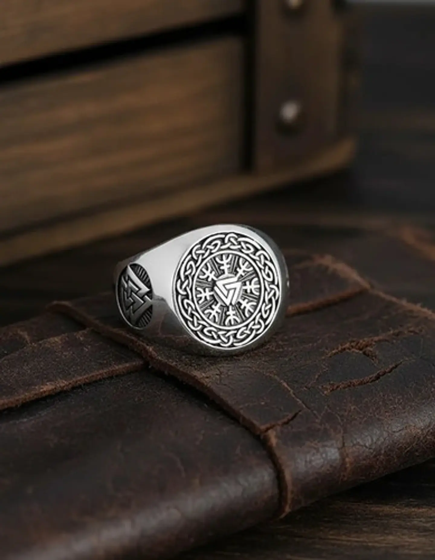 Anillo Vikingo De Acero Color Plata Para Hombre Odin Valknut 8