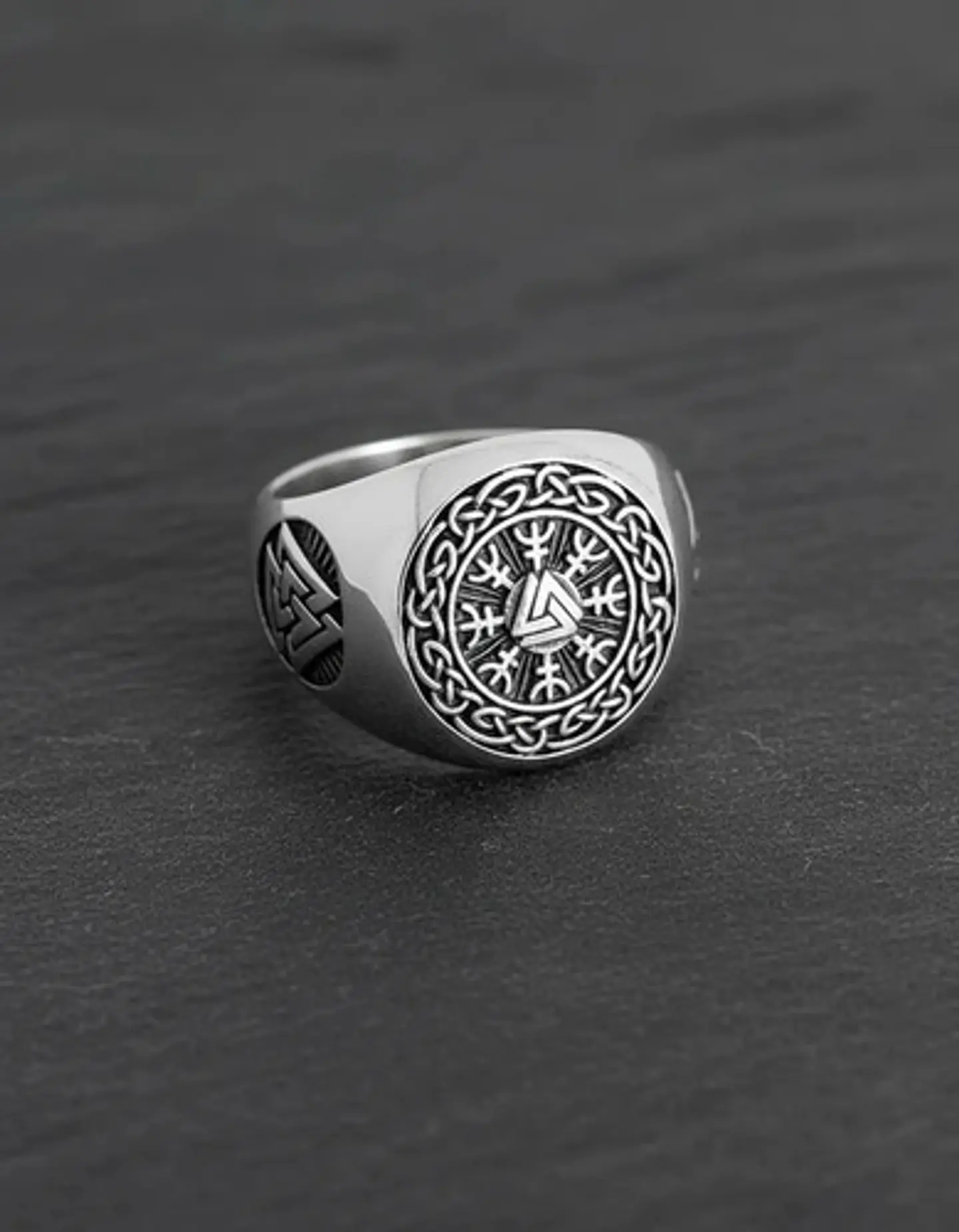 Anillo Vikingo De Acero Color Plata Para Hombre Odin Valknut 9