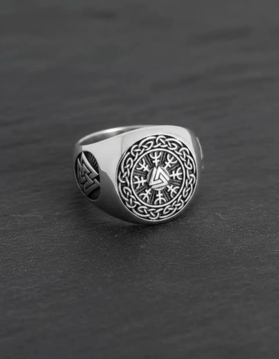 Anillo Vikingo De Acero Color Plata Para Hombre Odin Valknut 9