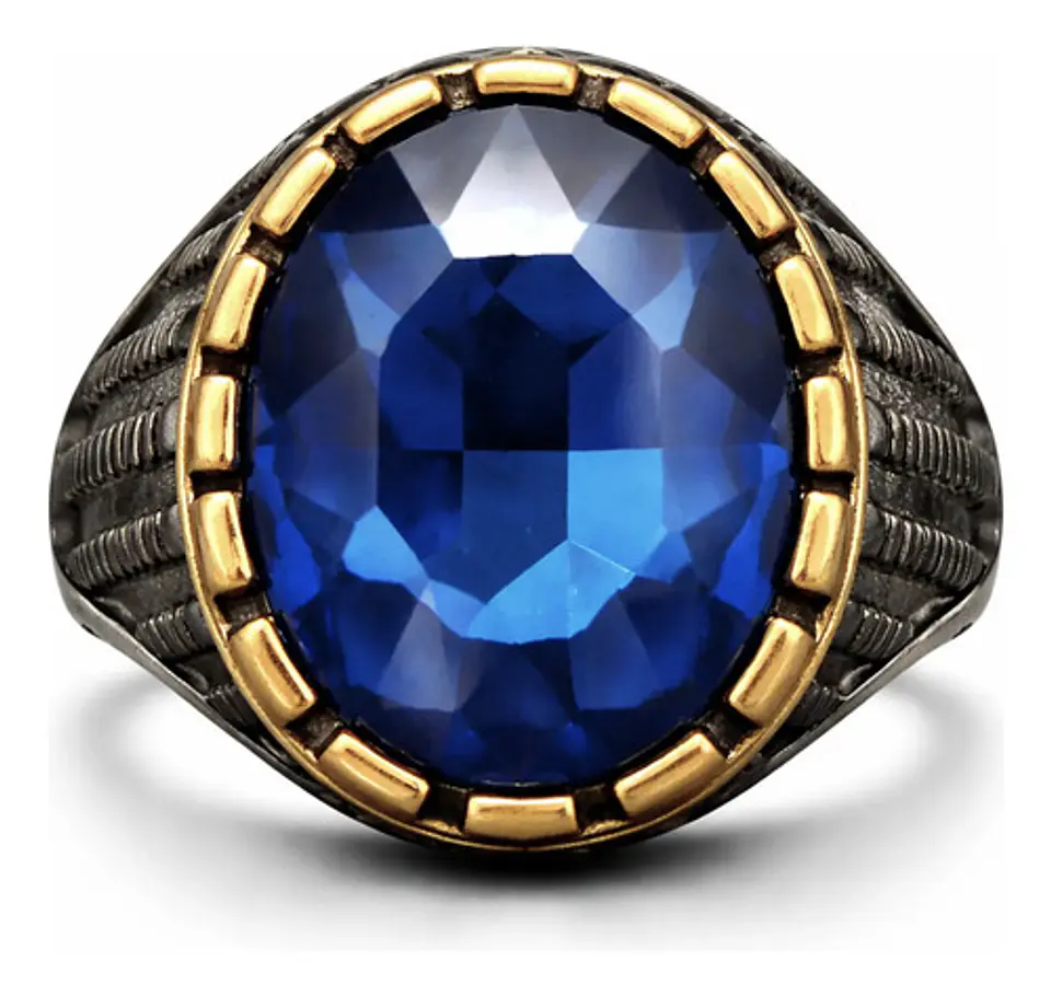Anillo Moderno Clásico Para Hombres Y Mujeres Azul Cz Piedra 3
