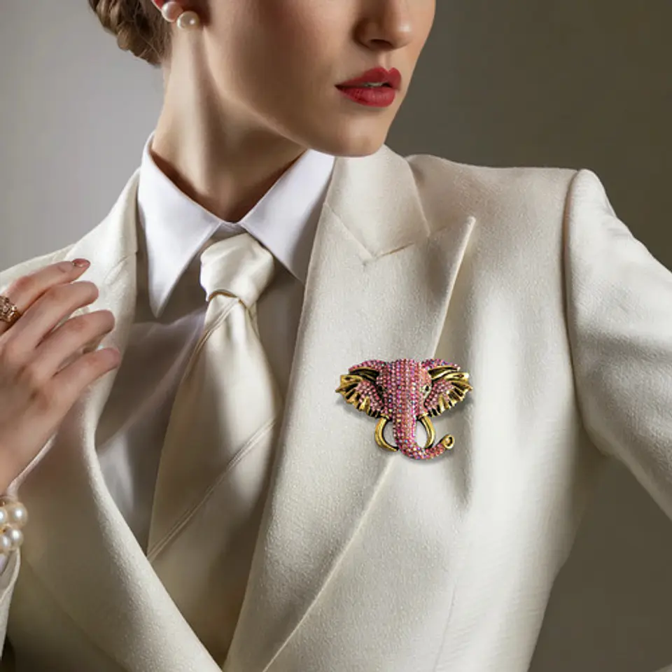 Broche De Alfiler Para Mujeres Elefante Brillante Cristal Cz 8