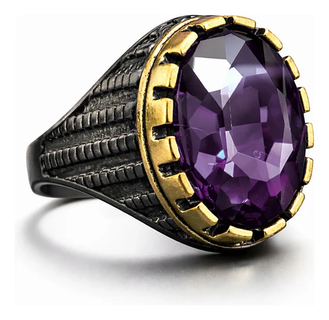 Anillo Moderno Clásico Para Hombre Y Mujer Piedra Morada Cz