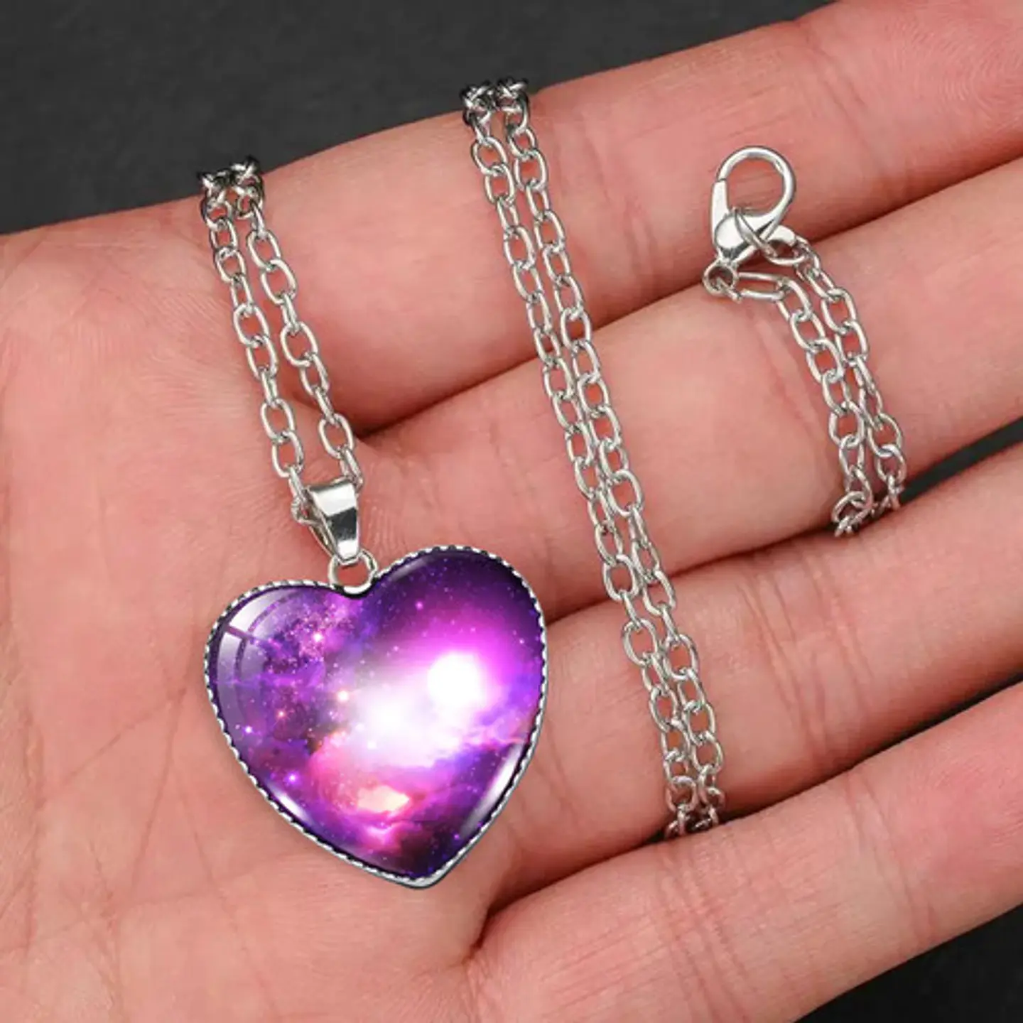Collar Para Hombres Y Mujeres Dije Corazón Galaxia Nebulosa 5
