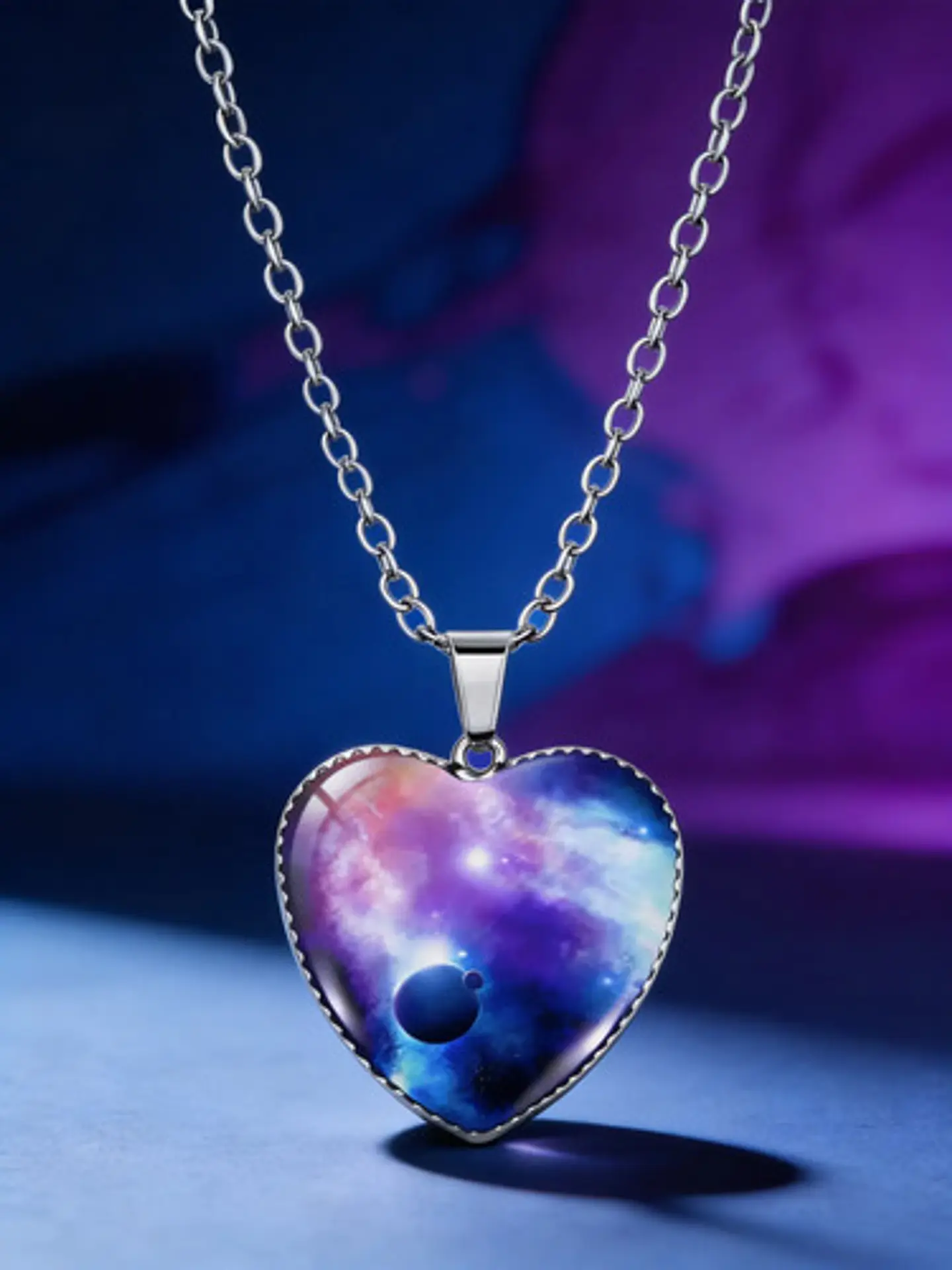 Collar Para Hombres Y Mujeres Dije Corazón Galaxia Nebulosa 28