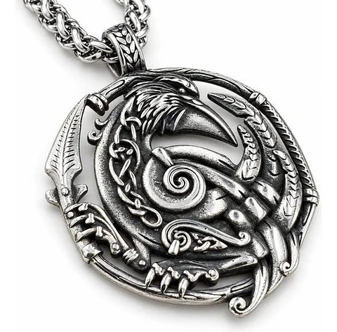 Collar Vikingo De Acero Para Hombres Dije Nudo Cuervo Odín