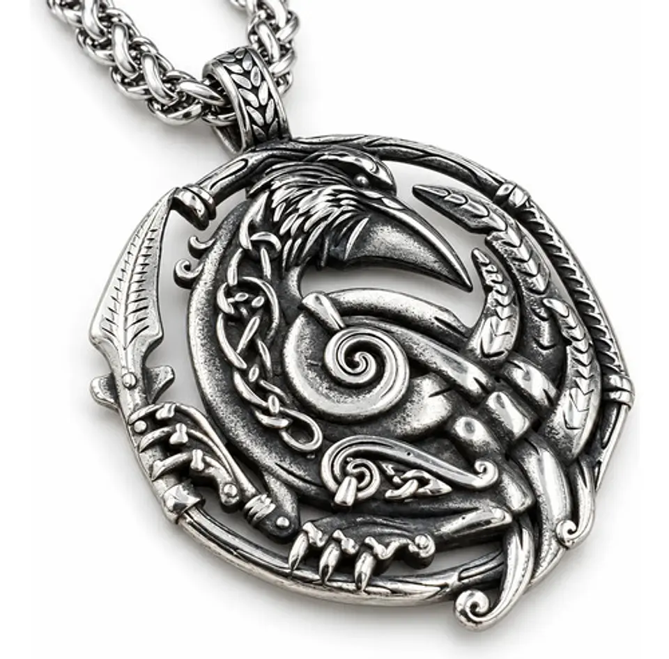 Collar Vikingo De Acero Para Hombres Dije Nudo Cuervo Odín 1