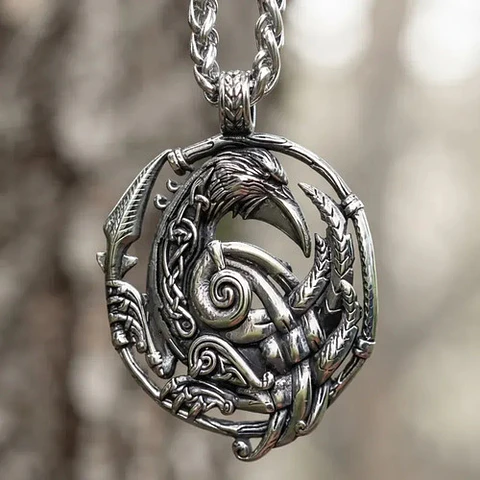 Collar Vikingo De Acero Para Hombres Dije Nudo Cuervo Odín